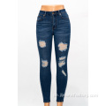 Dunkelblaue Damen zerrissen Jeans